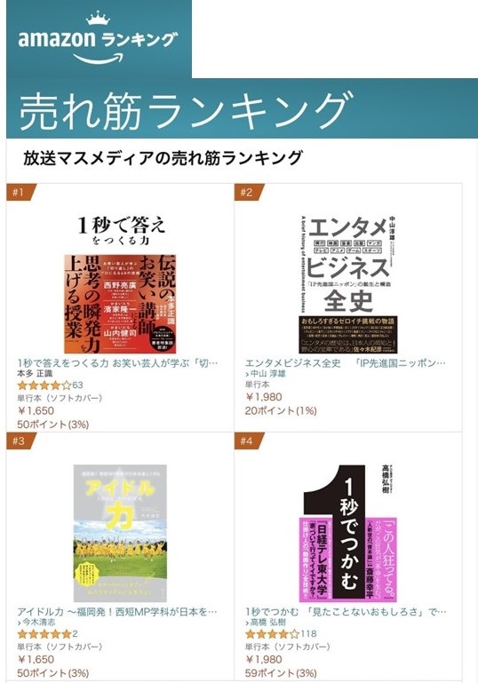「アイドル力」アマゾン売れ筋ランキング｢放送マスメディア｣第3位獲得