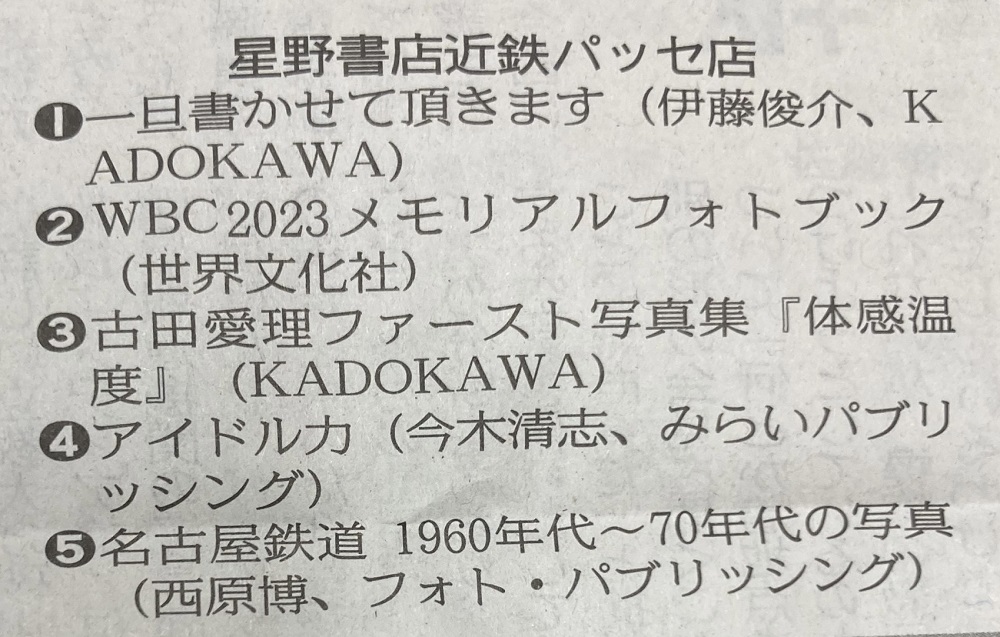「アイドル力」総合ランキング 第４位   中日新聞掲載